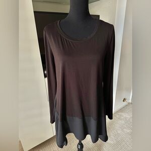Neiman Marcus Black Tunic Top L Long Sleeve Chiffon Hem Flowy Minimalist